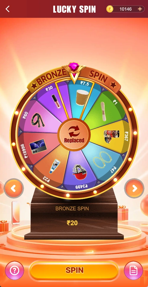 Lucky Spin Bronze Spin wheel showing ₹20