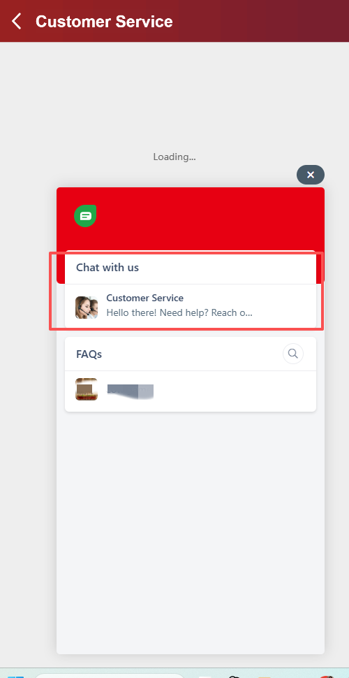 Chat with us panel showing the Customer Service conversation