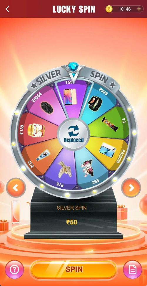 Lucky Spin Silver Spin wheel showing ₹50