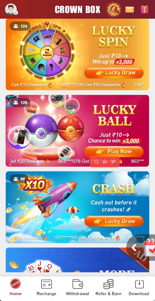 Crown 11 lobby showing its game formats